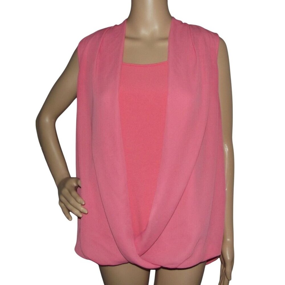 Charter Club Blouse Womens Large Coral Pink Sleeveless long draped tunic tank
